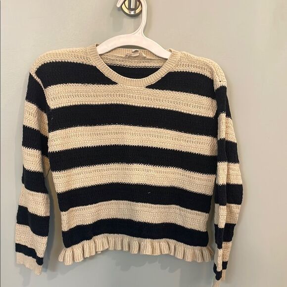 Jessica Simpson girls navy and cream stripe ruffle trim sweater size 8 - Picture 1 of 3